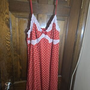 Red Polka Dot Lace Trim Baby Doll Dress